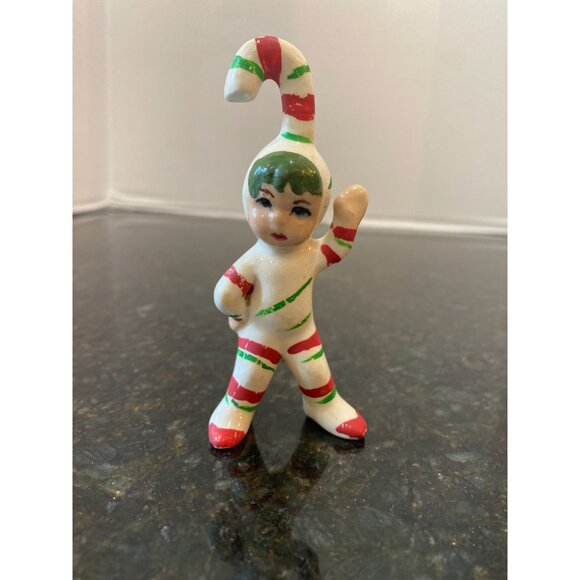 Vintage 1950's Porcelain Candy Cane Holiday Pixie/Elf